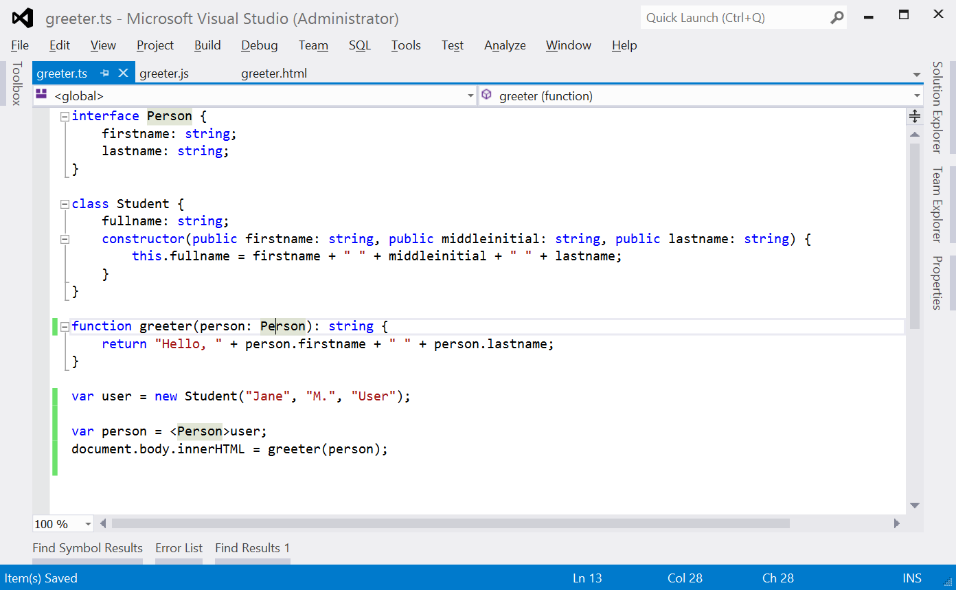TypeScript edited in Visual Studio 2012